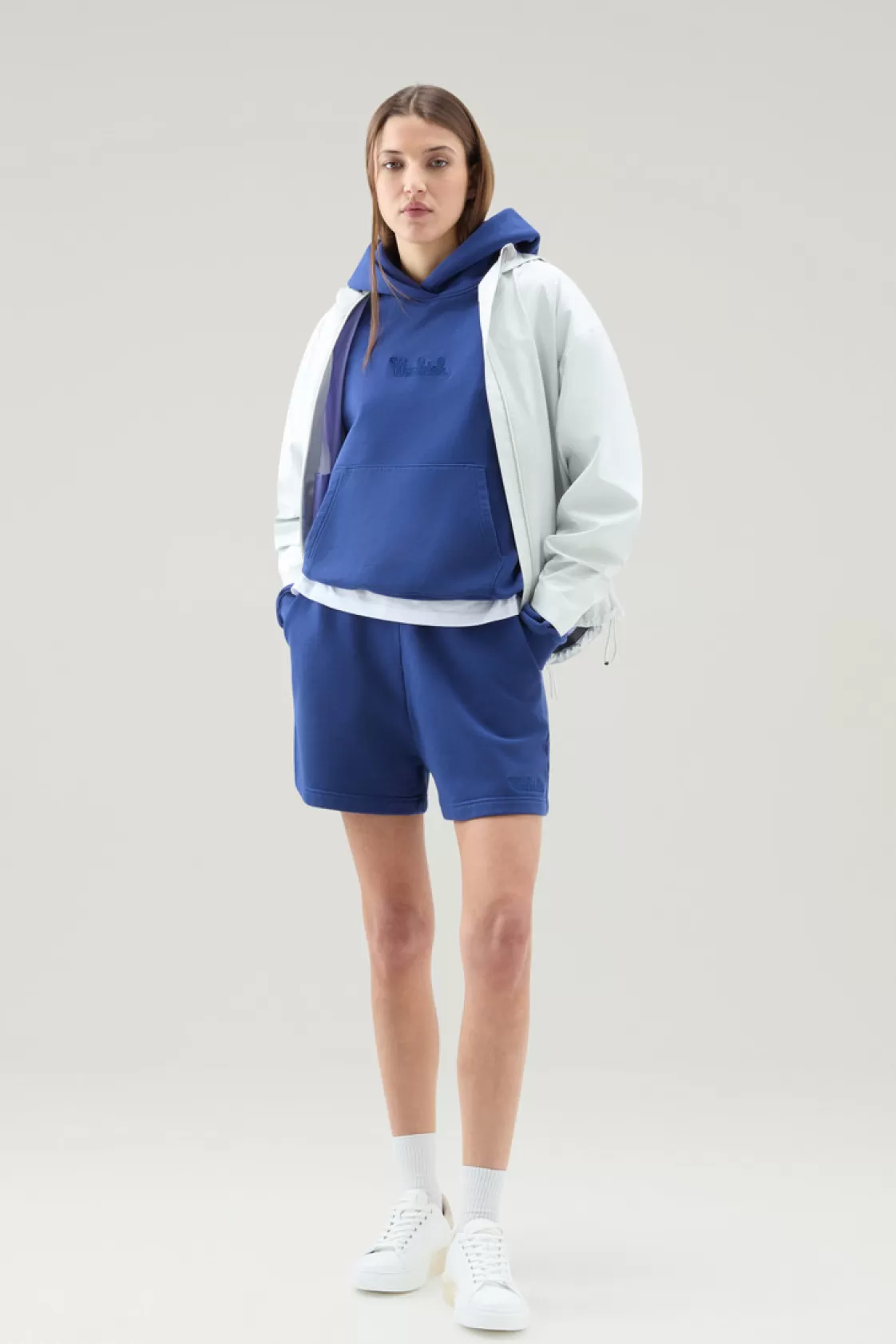 Sweatshirts>woolrich Sweatshirt In Pure Cotton With Hood And Embroidered Logo Twilight Blue