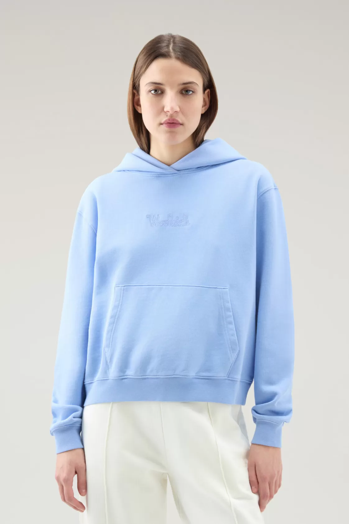 Sweatshirts>woolrich Sweatshirt In Pure Cotton With Hood And Embroidered Logo Sea Breeze