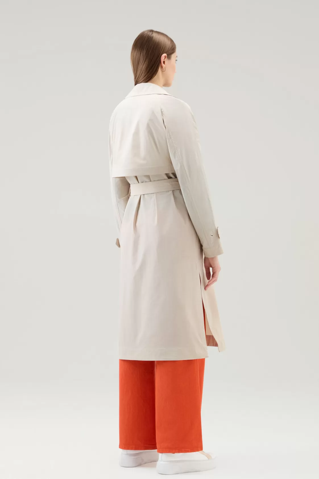 Coats>woolrich Trench Coat In Urban Touch Fabric With Belted Waist Light Oak