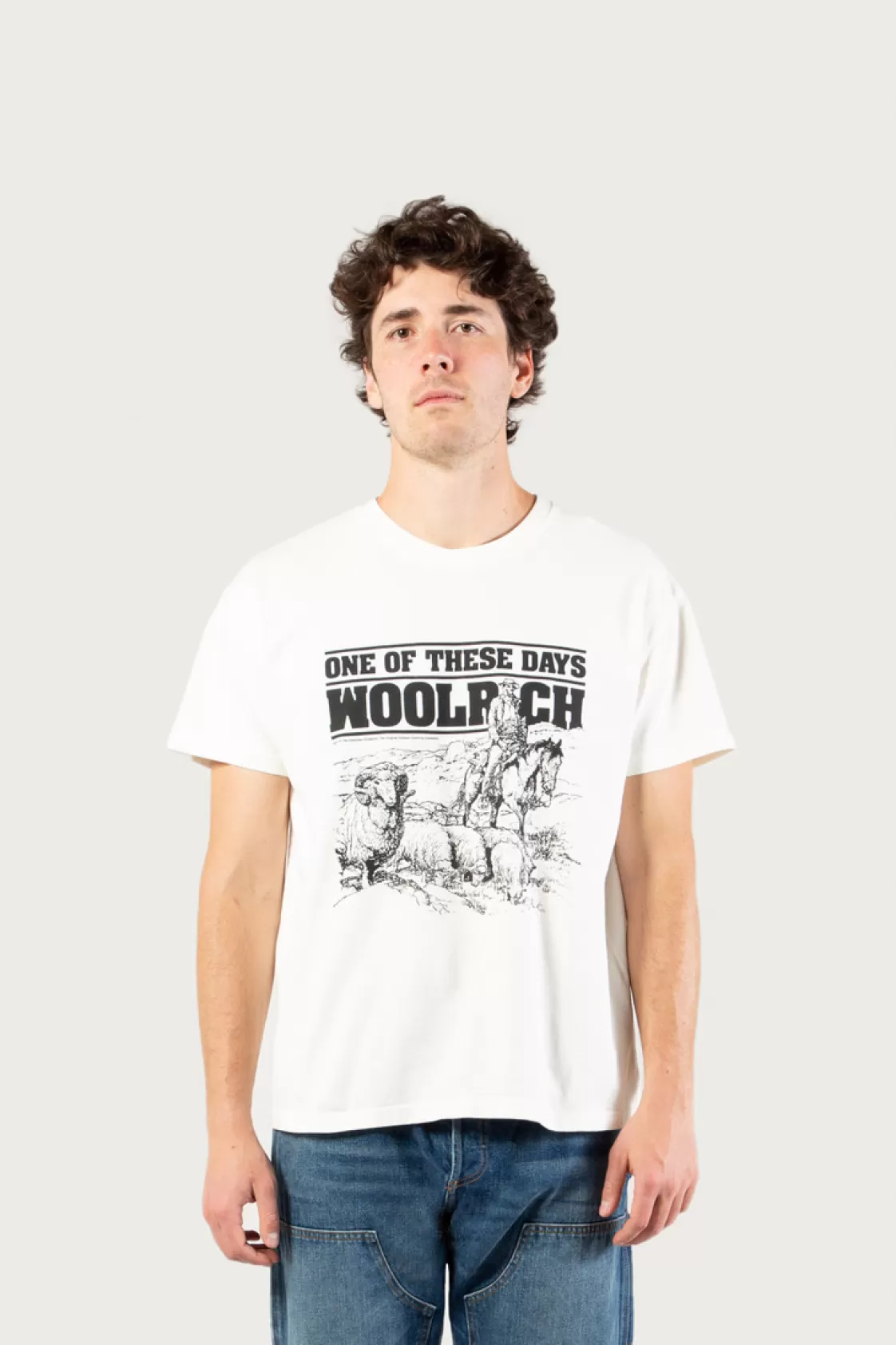 One Of These Days / Woolrich | T-Shirts>woolrich T-shirt In Pure Cotton - One Of These Days / Bone