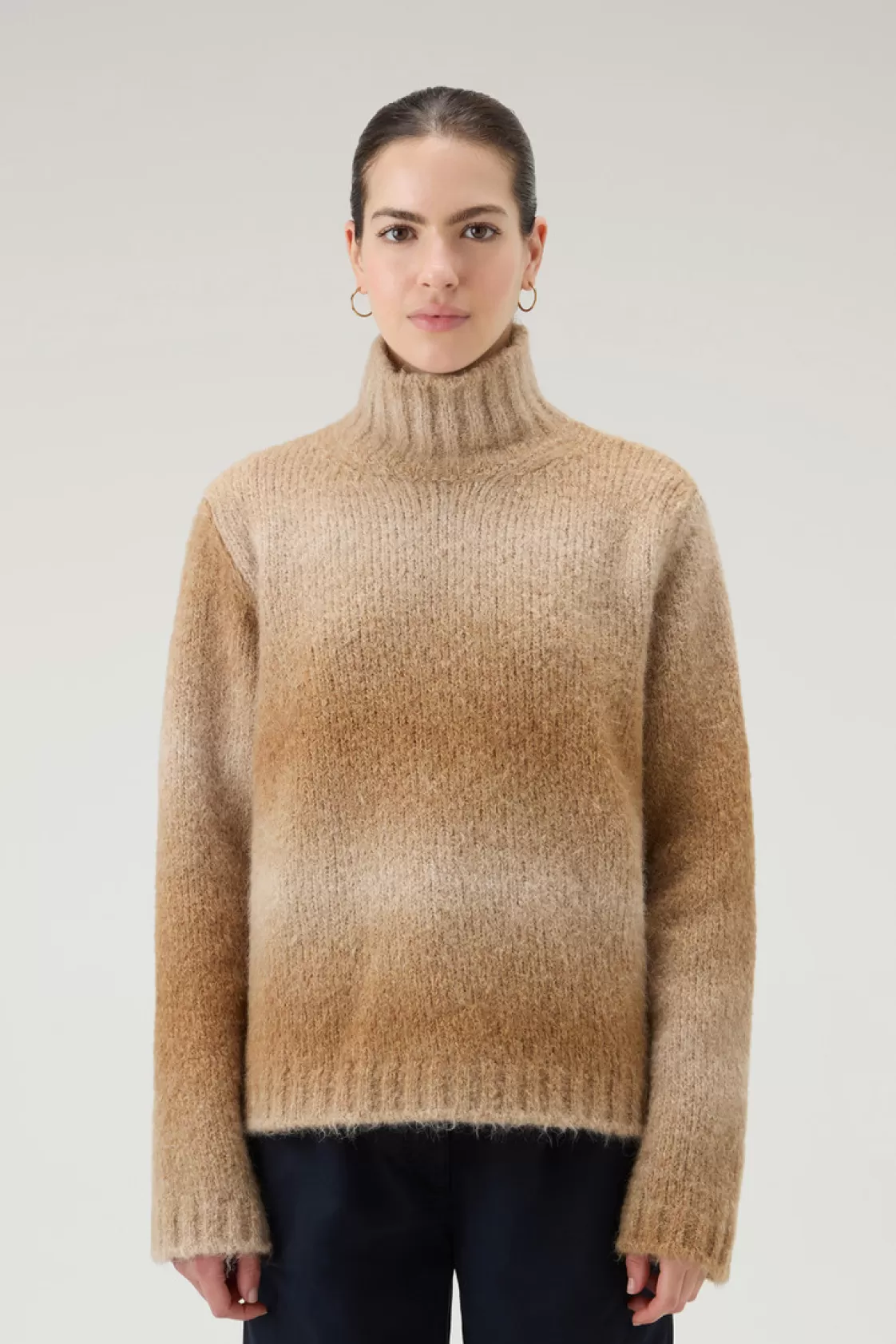 Sweaters>woolrich Turtleneck Sweater In Alpaca Blend With Dégradé Effect Suede Brown