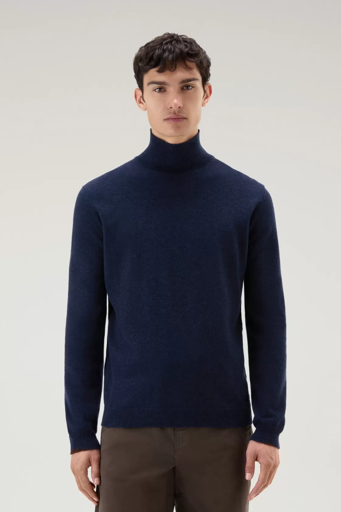 Sweaters>woolrich Turtleneck Sweater In Merino Wool Blend Melton Blue