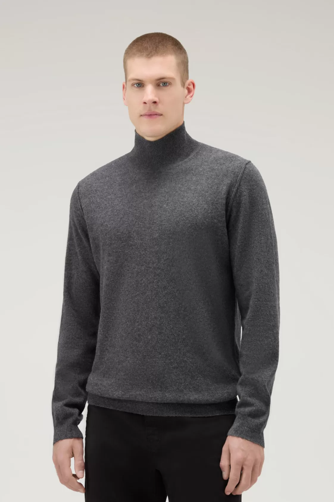 Sweaters>woolrich Turtleneck Sweater In Merino Wool Blend Charcoal Melange