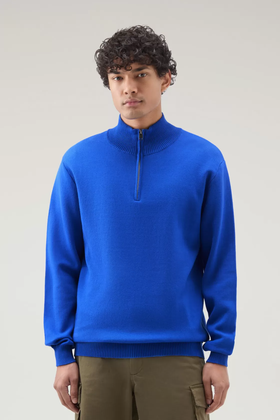 Sweaters>woolrich Turtleneck Sweater With Half-Zip Snorkel Blue