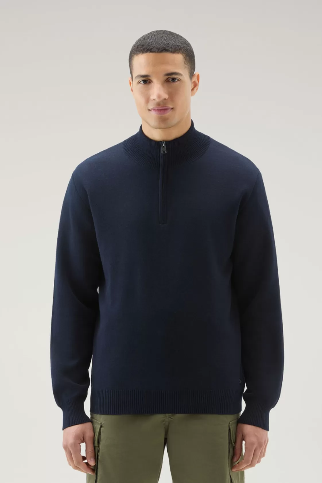 Sweaters>woolrich Turtleneck Sweater With Half-Zip Melton Blue