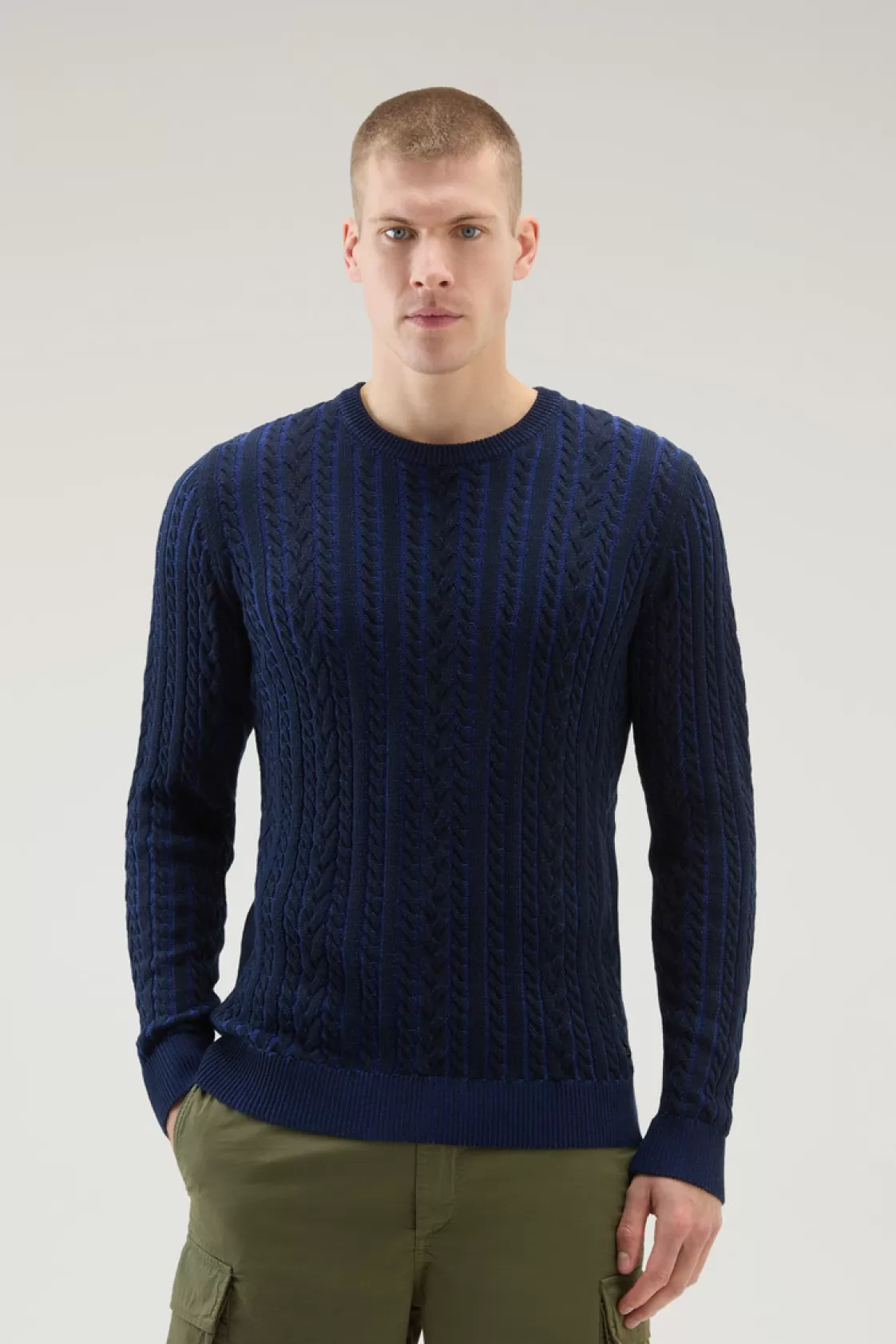 Sweaters>woolrich Vanisè Crewneck Sweater In Pure Cotton Melton Blue Bicolor