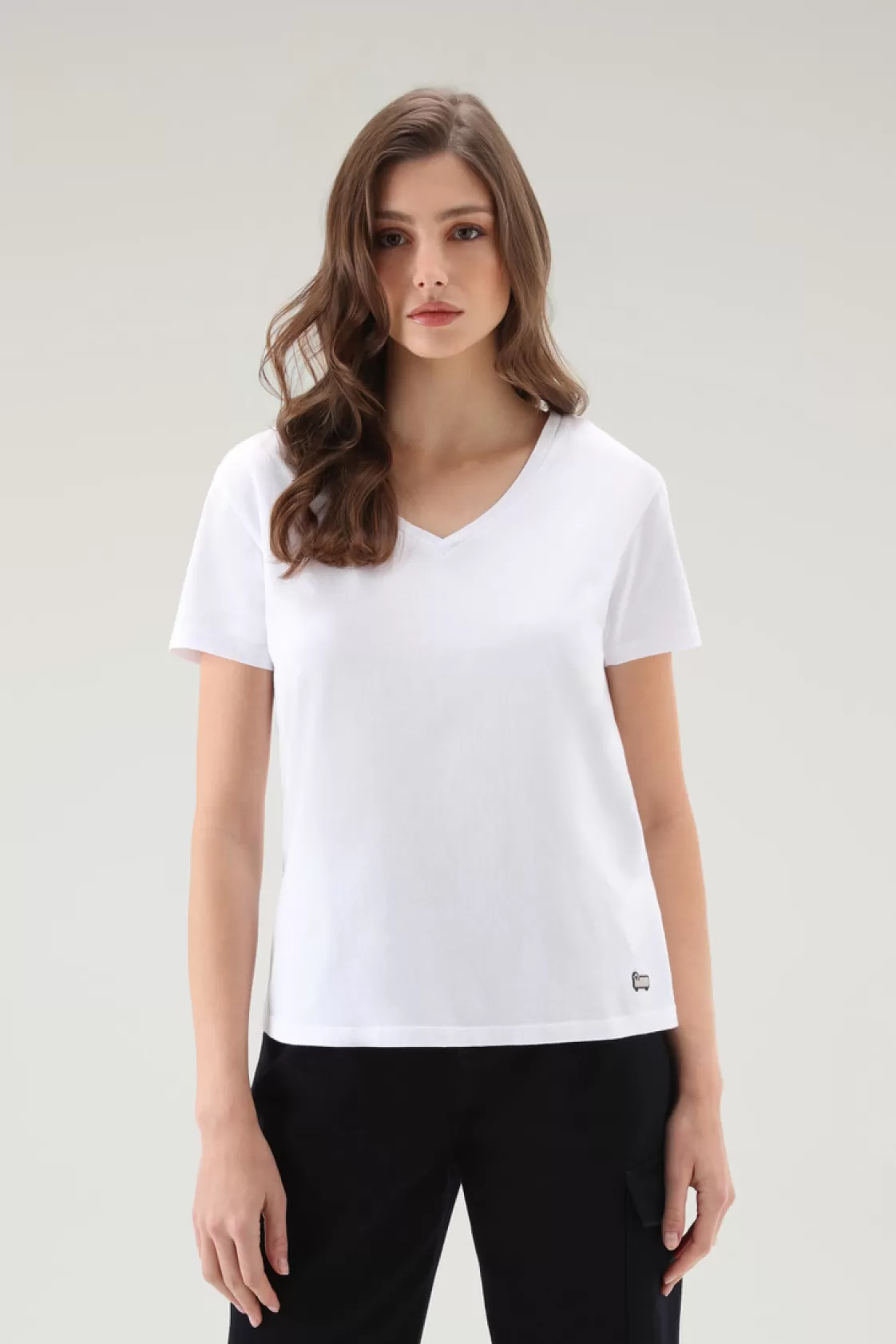 T-Shirts & Polos>woolrich V-neck T-shirt In Pure Cotton Bright White