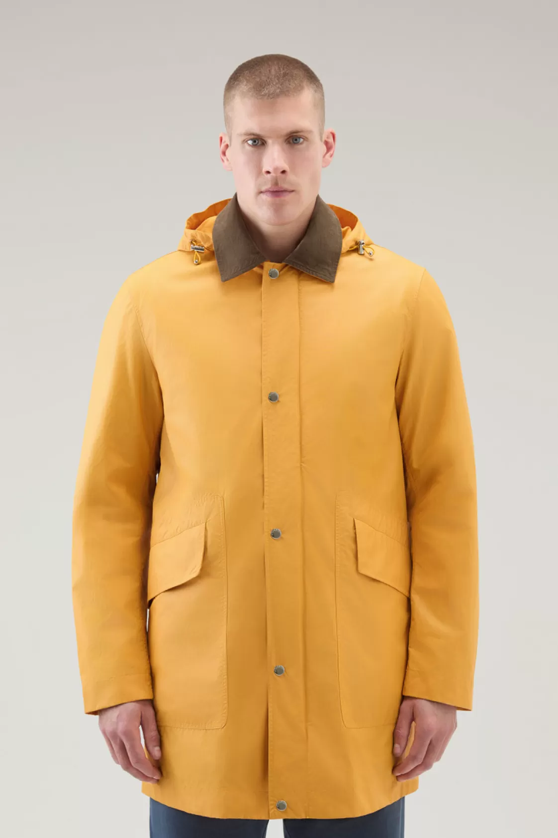 Coats>woolrich Waxed Jacket With Detachable Hood Golden Glow