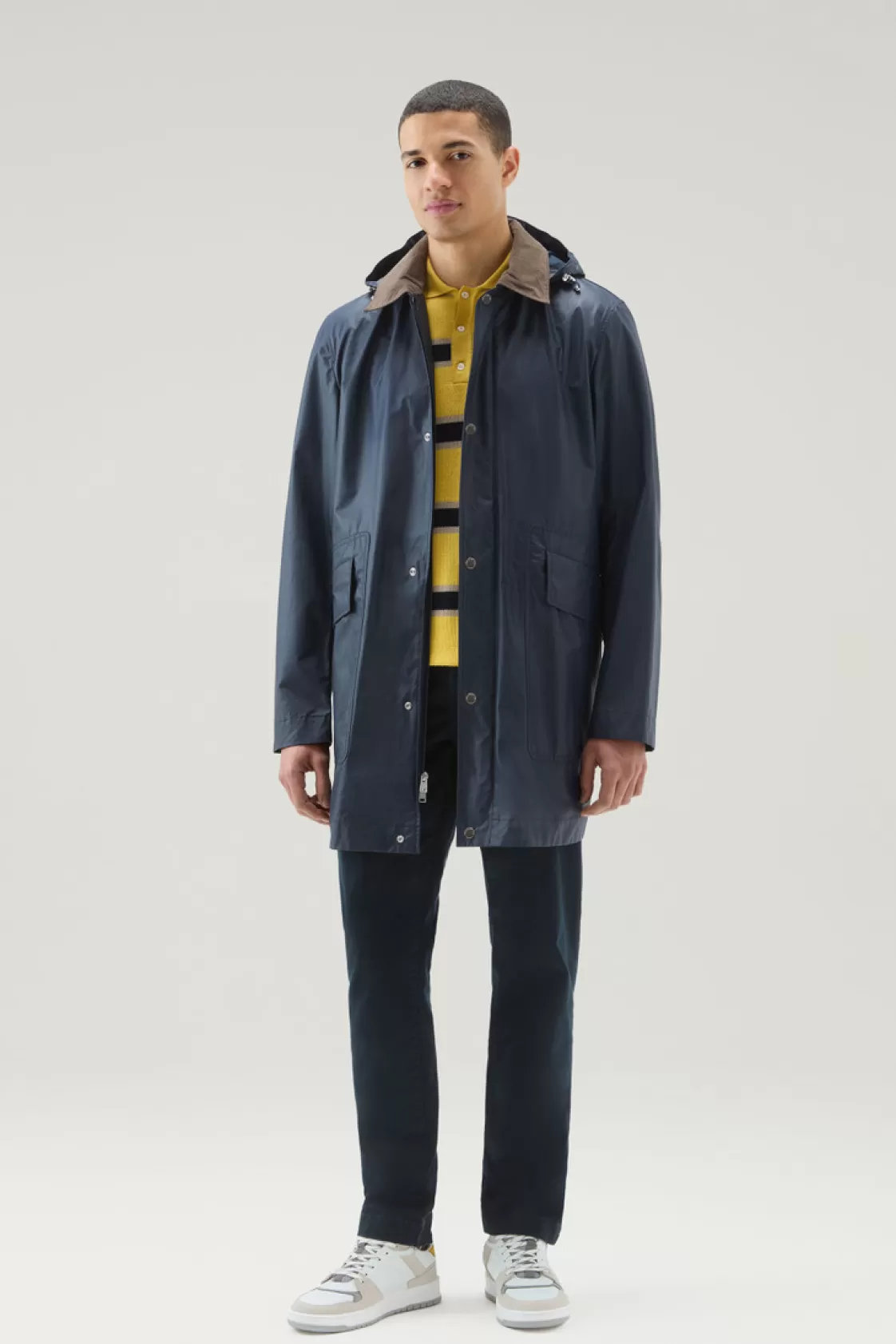 Coats>woolrich Waxed Jacket With Detachable Hood Melton Blue