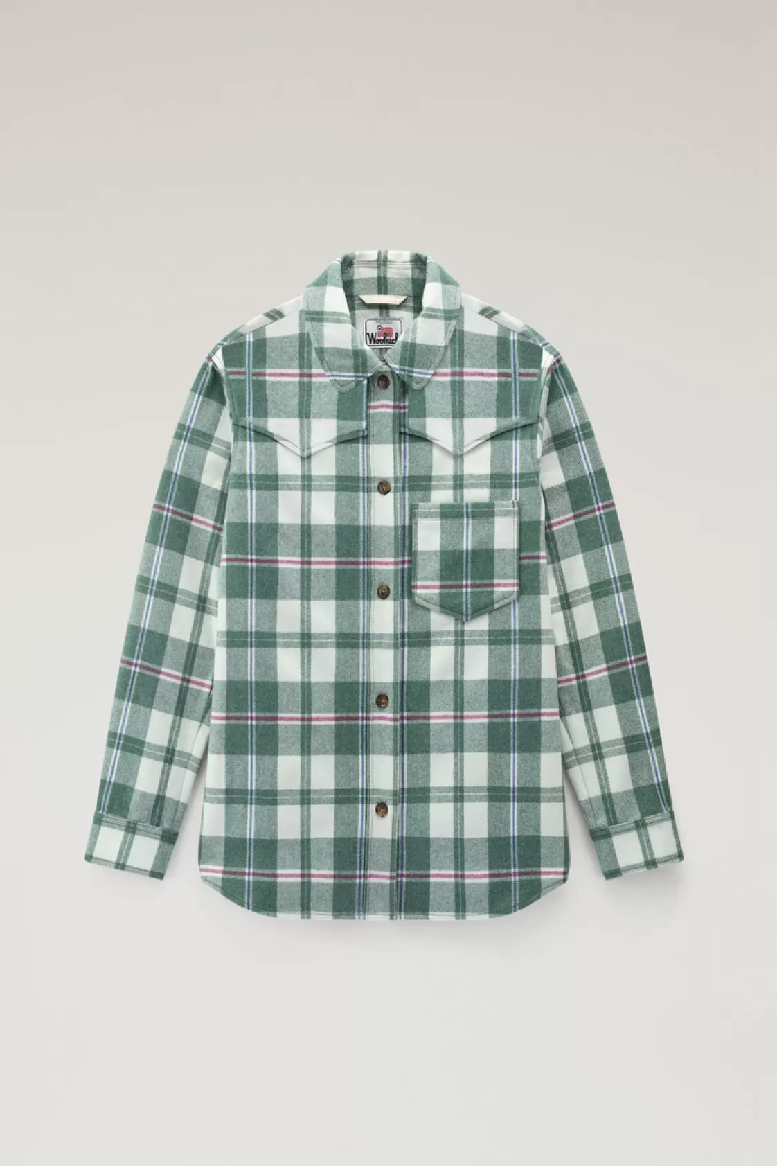 Shirts, Flannels & Shirt Jackets>woolrich Western Check Overshirt In Wool Blend Flannel Green Check