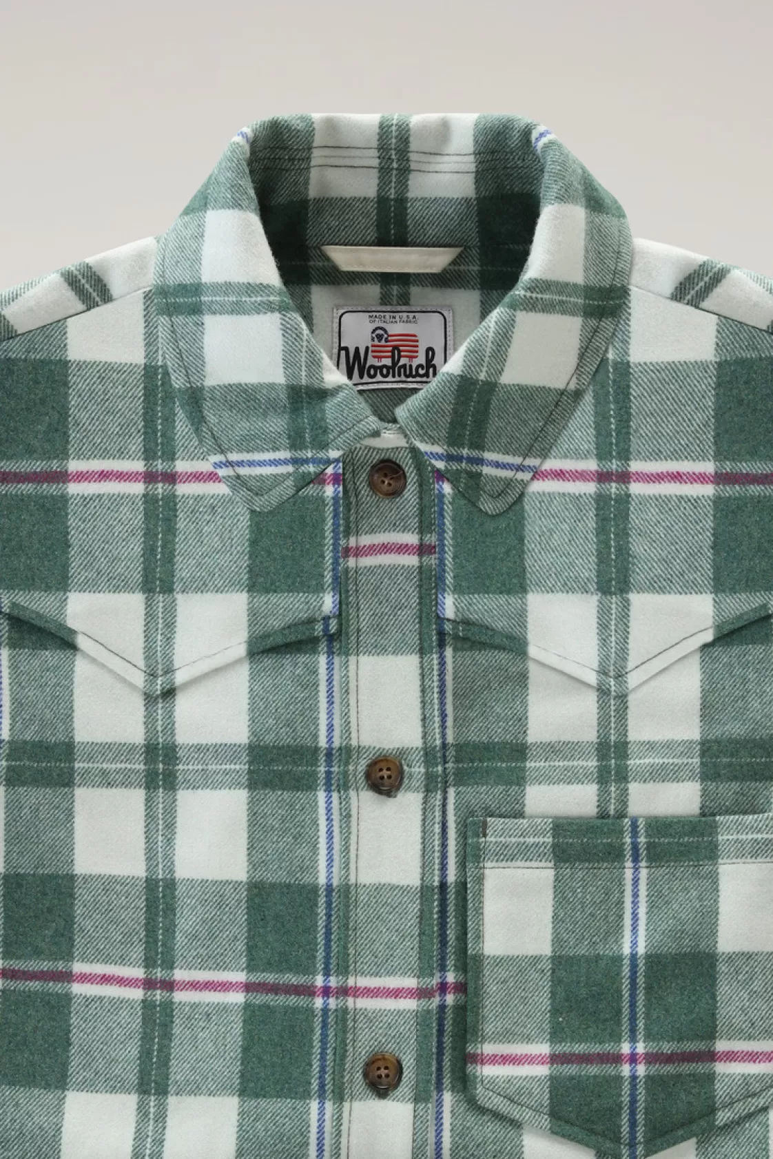 Shirts, Flannels & Shirt Jackets>woolrich Western Check Overshirt In Wool Blend Flannel Green Check