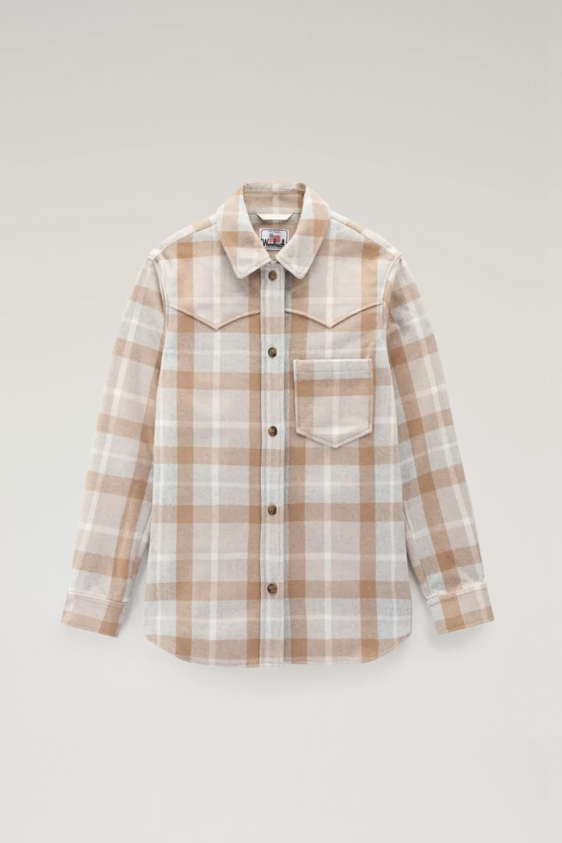 Shirts, Flannels & Shirt Jackets>woolrich Western Check Overshirt In Wool Blend Flannel Camel Check