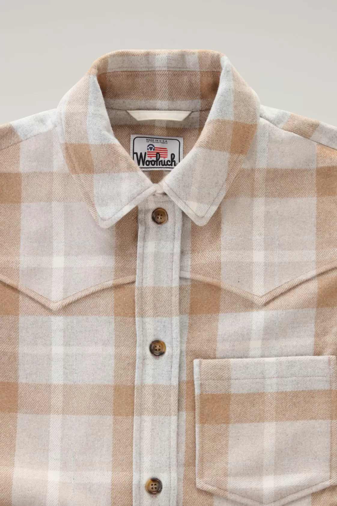 Shirts, Flannels & Shirt Jackets>woolrich Western Check Overshirt In Wool Blend Flannel Camel Check