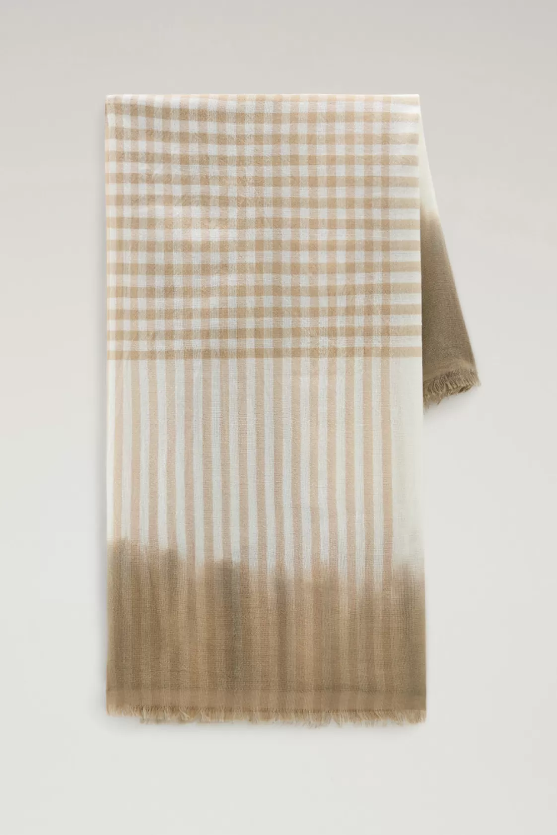 Scarves and Gloves>woolrich Wool And Cotton Blend Scarf With Micro-Check Pattern Light Oak Check