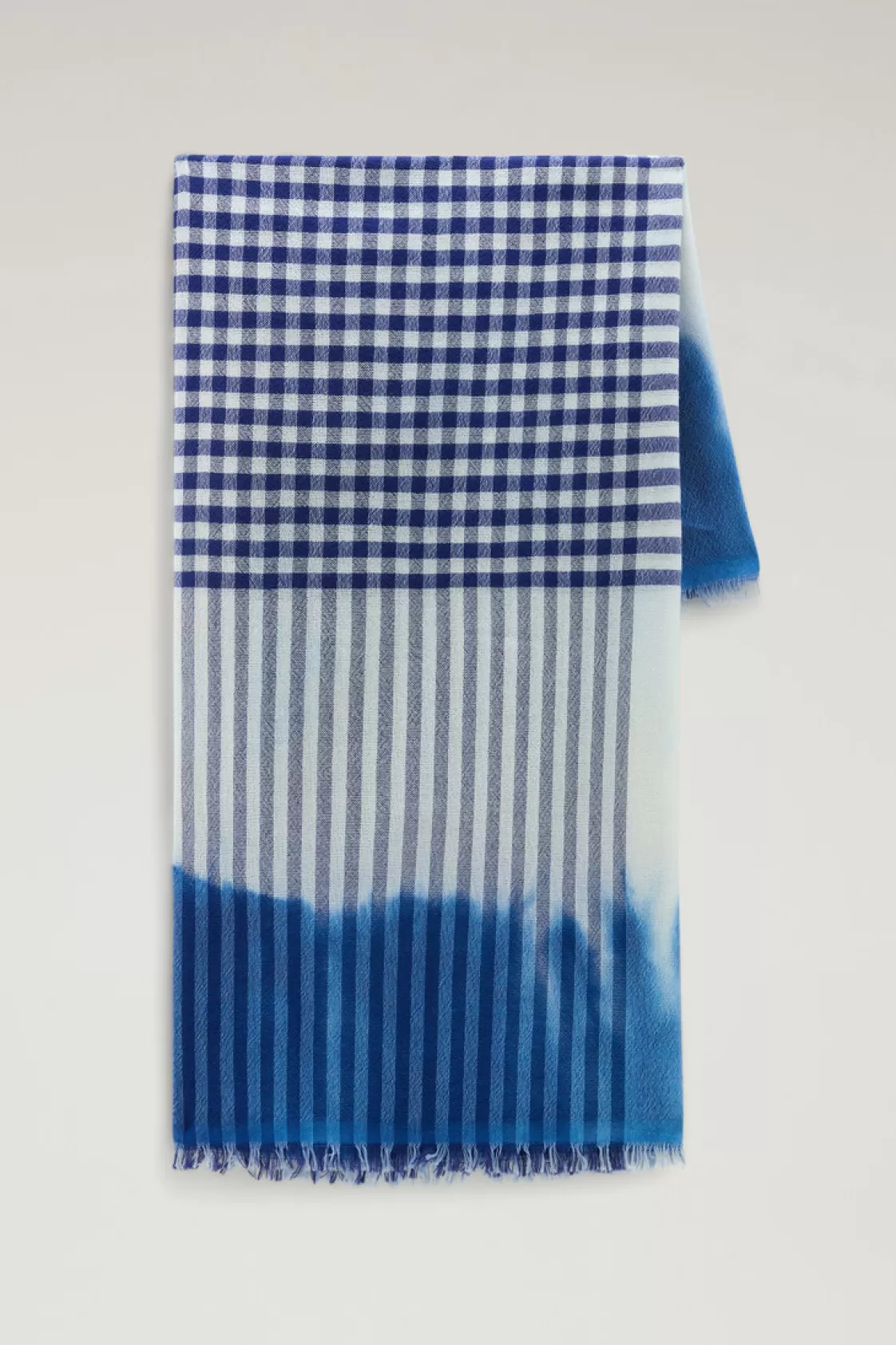 Scarves and Gloves>woolrich Wool And Cotton Blend Scarf With Micro-Check Pattern Twilight Blue Check