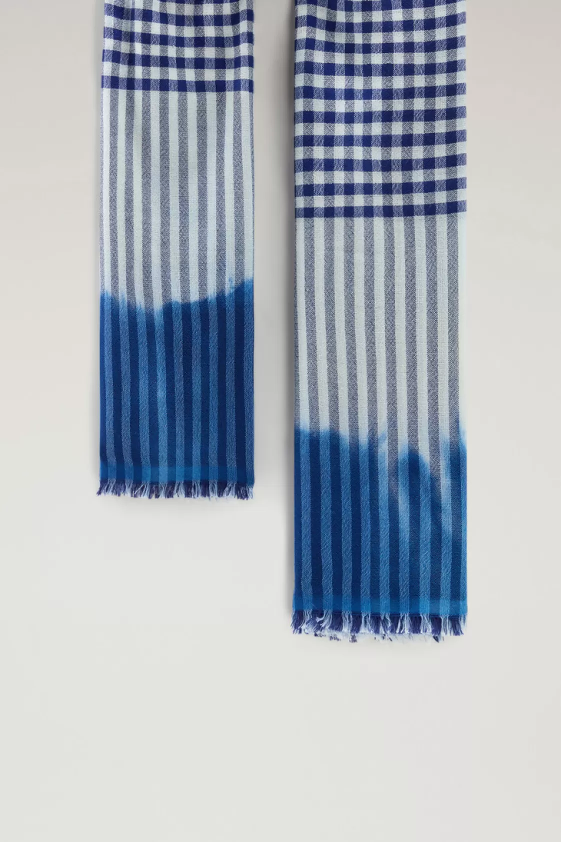 Scarves and Gloves>woolrich Wool And Cotton Blend Scarf With Micro-Check Pattern Twilight Blue Check