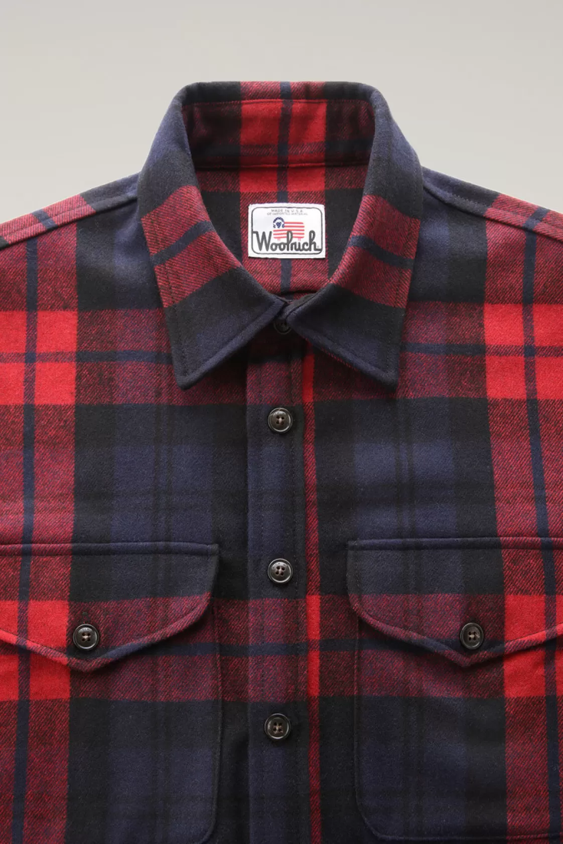 Overshirts & Shirt Jackets>woolrich Wool Blend Oxbow Flannel Overshirt - Made In USA Red Blue Check