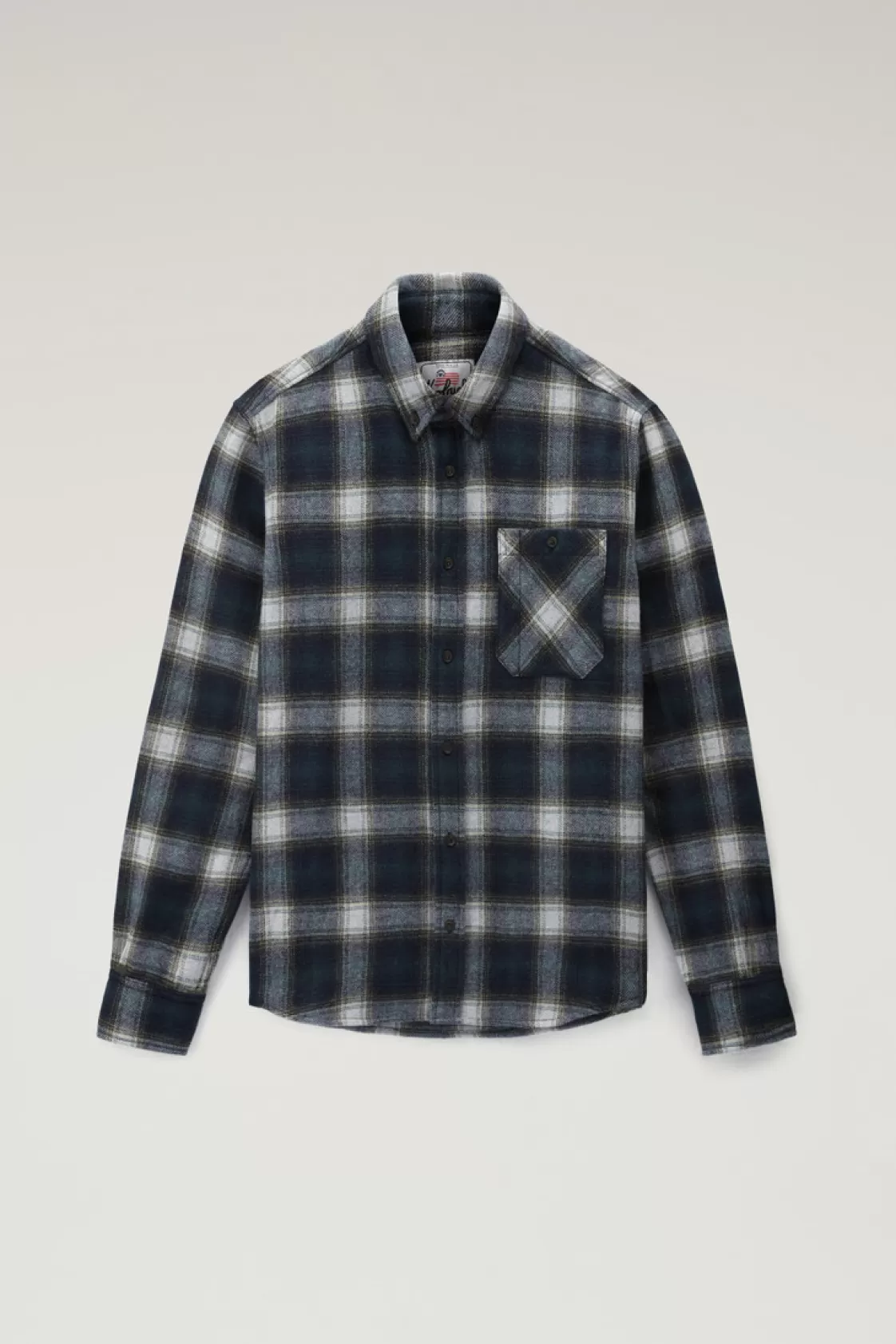 Flannels & Shirts>woolrich Wool Blend Trout Run Plaid Flannel Shirt Petrol Check