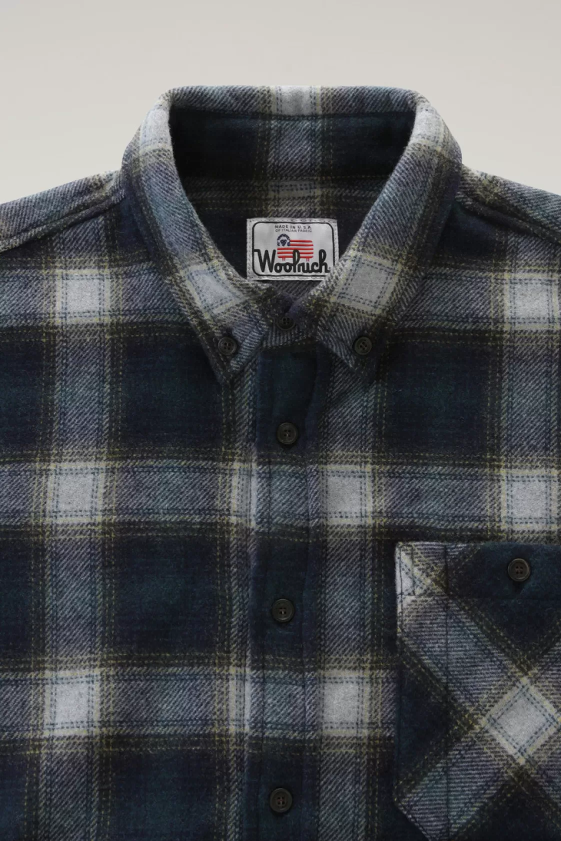 Flannels & Shirts>woolrich Wool Blend Trout Run Plaid Flannel Shirt Petrol Check