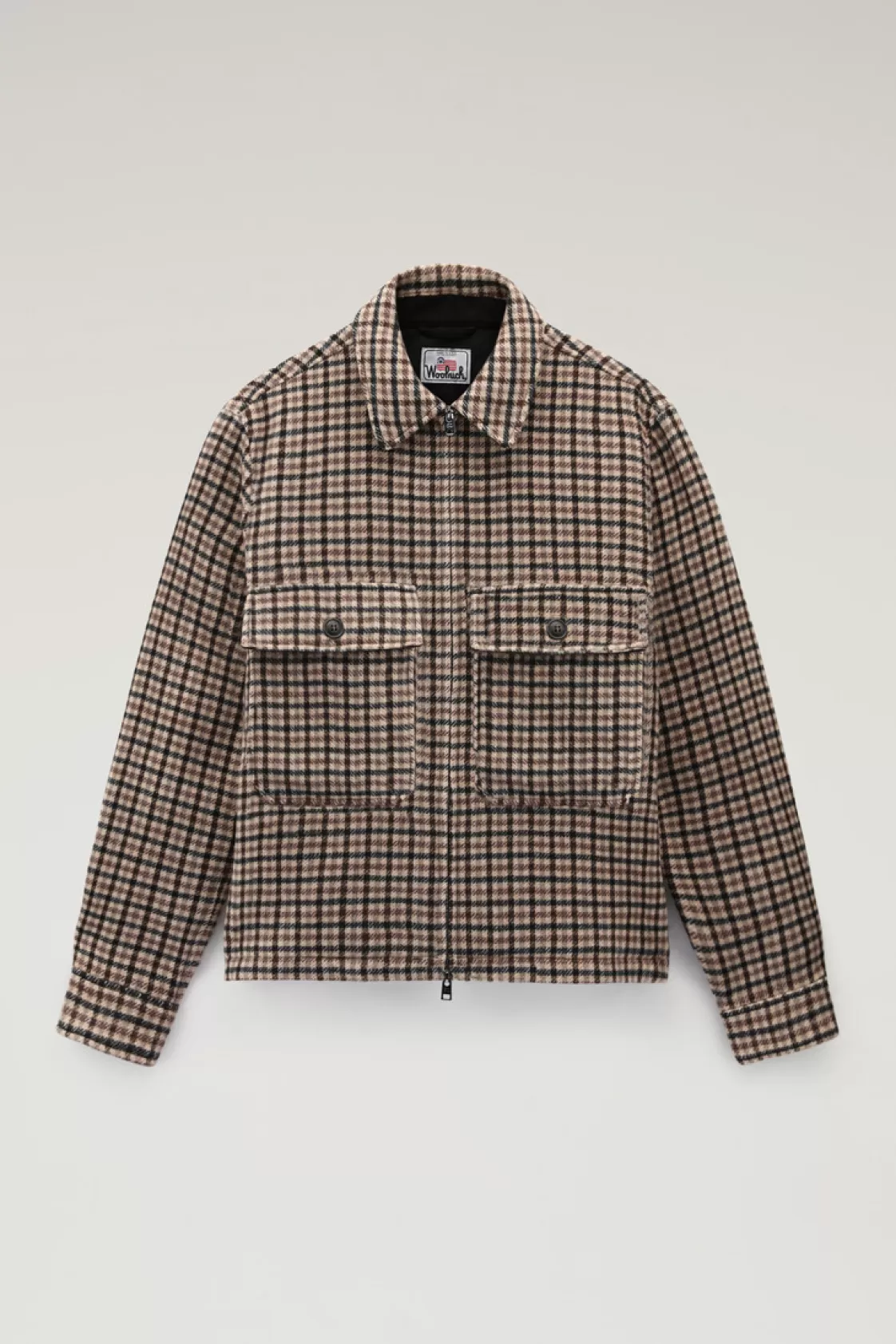 Overshirts & Shirt Jackets>woolrich Wool Blend Zip-front Plaid Flannel Overshirt Brown Check