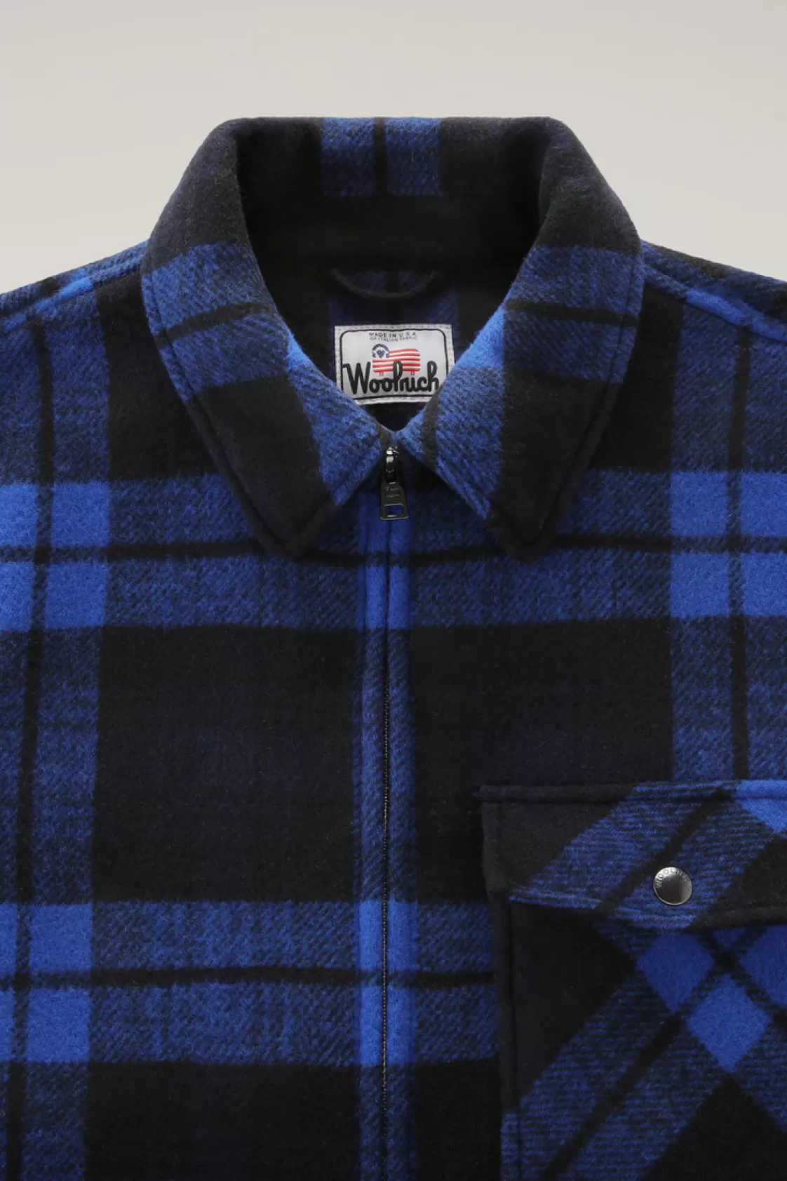 Overshirts & Shirt Jackets>woolrich Wool Blend Zip-front Timber Plaid Flannel Overshirt Royal Check